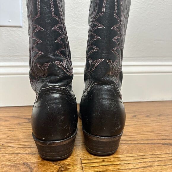 Vintage Justin Boots 11B Black Leather Cowboy Western Boots Style 5540 80s - Picture 3 of 12
